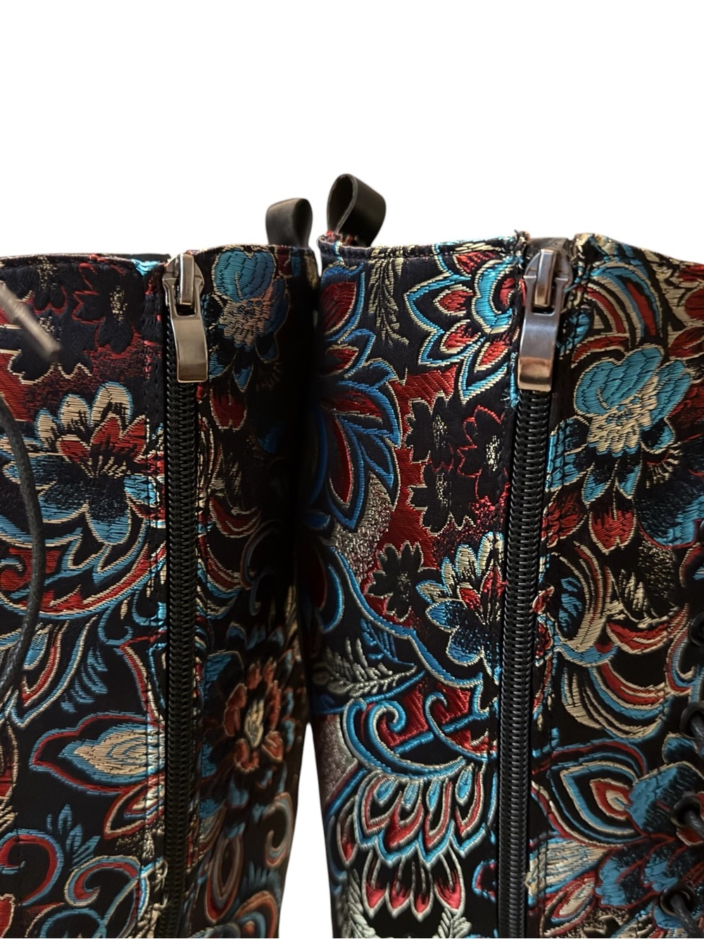 Embroidered Boots ~ Lace-Up ~ Knee Length ~ Zipper on Inside of Leg ~ Floral - Picture 8 of 12
